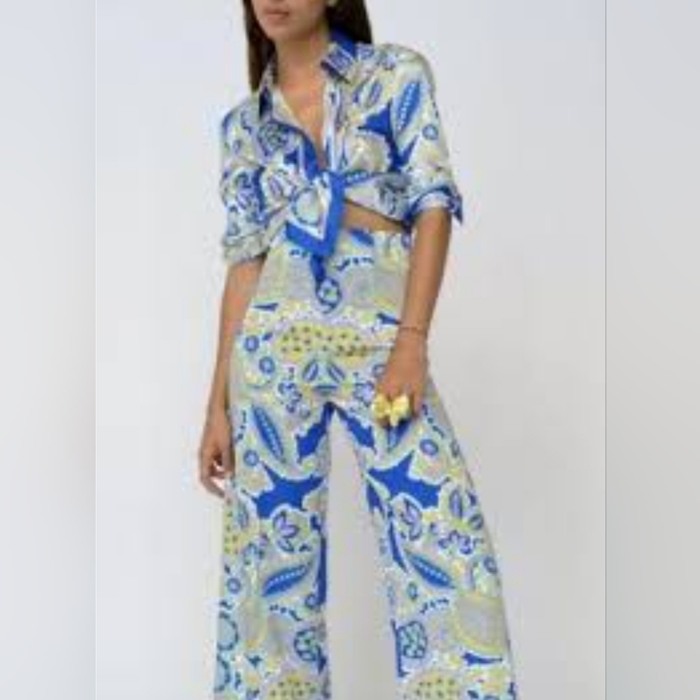 NWT Zara paisley high-waisted pants